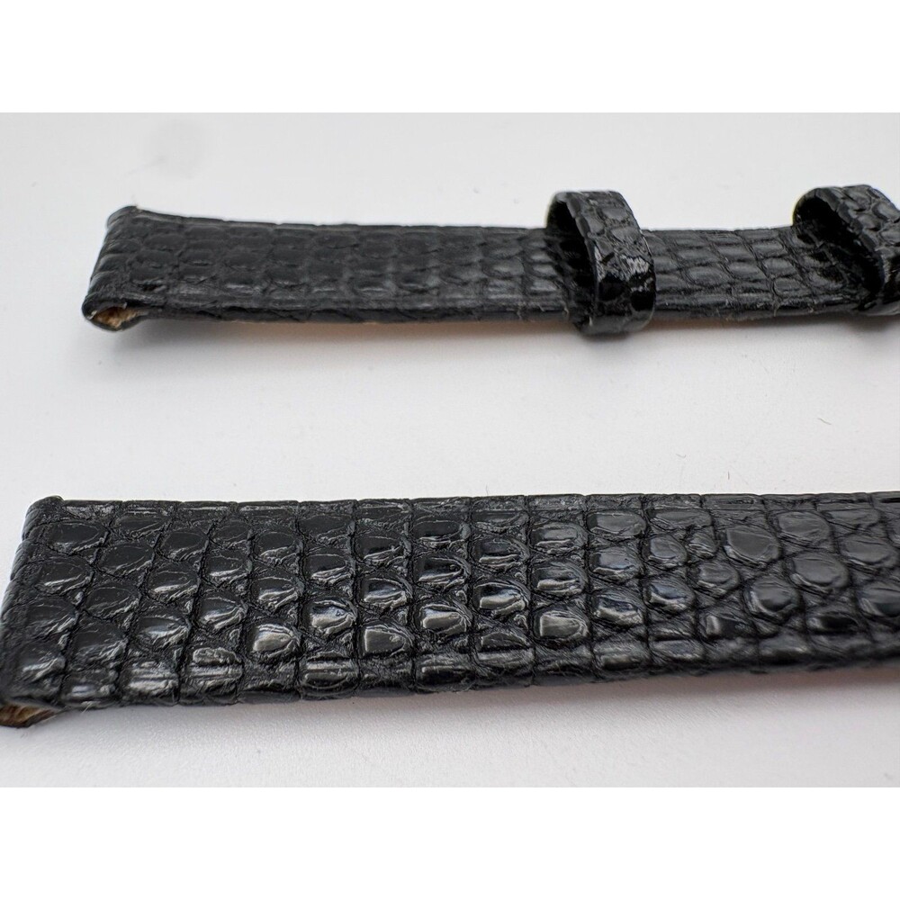 Hirsch Water-Resistant Black Lizard Embossed Leather Watch Strap 12mm Gold-Tone